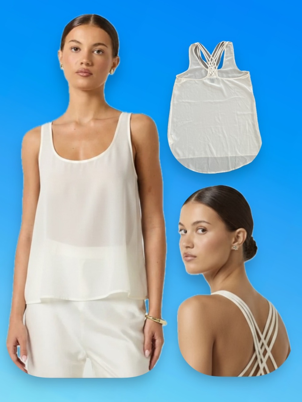 Streetwear Society Cream Sheer Strappy Back High Low Tank Top Scoop Neck Medium